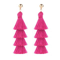 BaubleStar Tassel Earrings Handmade Tiered Thread Tassel Dangle Earrings, Multi Colors - color: Hot Pink