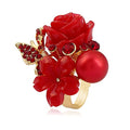 CZ Rose Flower Wedding Ring for Women Statement Engagement Round Rhinstone Crystal Aryclic Daisy Plumeria Adjustable Open Wrap Finger Rings Comfort Fit Cocktail Party Valentine Jewelry - color: Red