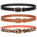 XZQTIVE 3 Pack Plus Size Women's Leather Belts for Jeans Pants Dress Fashion Gold Buckle Ladies Waist Belt - color: F-black+brown+leopard, size: Medium: fits waist from 31"-37"
