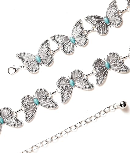 Dubulle Womens Belt Chain Leather Belts Vintage Western Adjustable Elastic Double Buckle for Cowboy Pant Dress - color: W Bright Silver