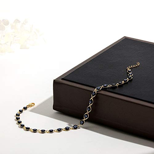 SLOONG Evil Eye Beaded Anklet Bracelets for Women, 14K Gold Plated Ankle Bracelet Jewelry Beach Beads Anklet Set Ankle Bracelets for Women - color: Black