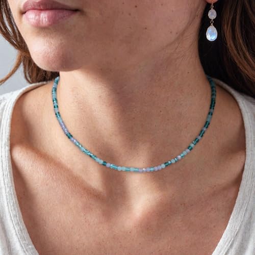 JSJOY Tiny Crystal Beaded Choker Necklaces for Women Colorful Beaded Necklace Dainty Choker Necklaces Simple Boho Jewelry Gifts for Teens Handmade Shining Bead Necklaces Gifts - color: Dark Blue