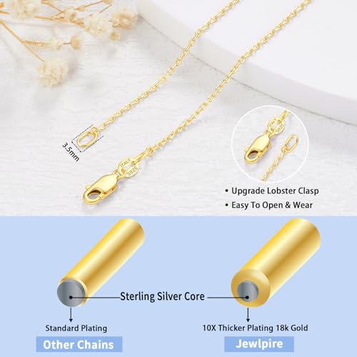 Jewlpire 18k Gold Plated 925 Sterling Silver Chain Necklace for Women, 1.2mm Cable Chain Necklace Thin & Dainty & Sturdy Women's Chain Necklaces 14/16/17/18/20/22/24 Inch - color: 18K Gold Plated, size: 17 Inch