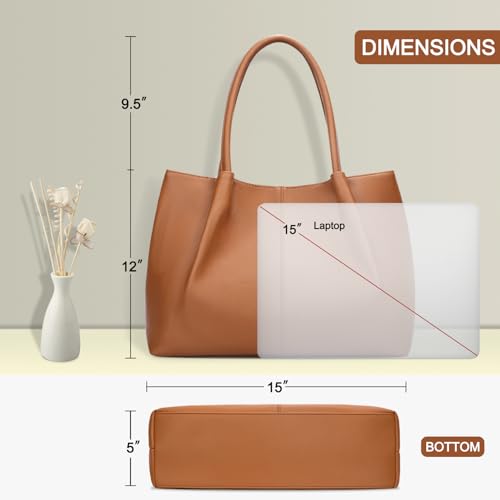 KKXIU Tote Bag for Women Vegan Leather Shoulder Purse Large Capacity Travel Bag - color: Orange Brown