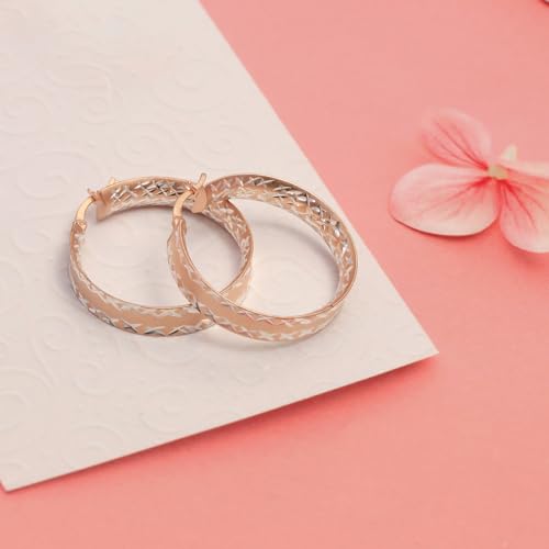 LeCalla 925 Sterling Silver Hoop Earrings for Women | 14K Gold-Plated & Rose Gold-Plated Diamond-Cut Hoop Earrings | Textured Click-Top Hoops Earring Jewelry - color: Rose Gold DC Textured-31MM