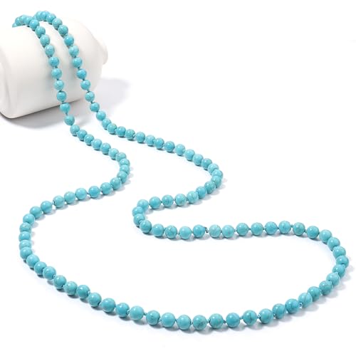 Beaded Necklace Hand Knotted for Woman - color: Turquoise