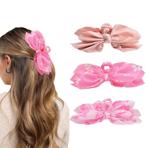 Bow Claw Clips Bow Hair Clips Pink 3PCS Big Hair Bows for Women Butterfly Styling Large Hair Clips for Thick Hair for Girls Hair Accessories for Women - color: 3PC-Pink