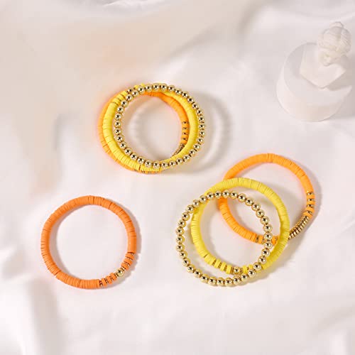 Elegance 11 designs Heishi Beaded Bracelets For Women Polymer Clay Colorful Surfer Stackable Beads Boho Bracelet Summer Beach Jewelry - color: Orange