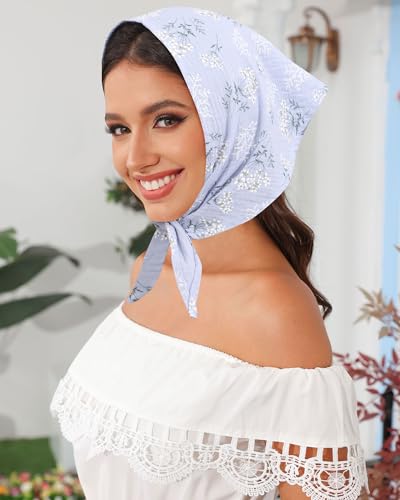 AWAYTR 3Pcs Hair Bandanas Head Kerchief for Women Girls Tie-Back Boho Hair Scarf Headband Bandana Triangle Head Scarf - color: Flower - White + Blue + Pink