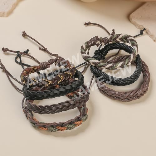 36Pcs Braided Leather Bracelets for Men Women Wrap Wood Beads Cuff Bracelet Hemp Cords Ethnic Tribal Handmade Wrap Wristband Bracelets Set Adjustable