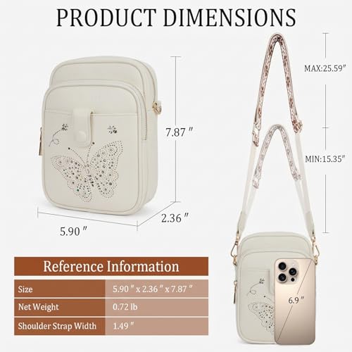 KITEVIUN Crossbody Bags for Women Leather Crossbody Purse Small Shoulder Phone Purse with Adjustable Strap & RFID Card Slots - color: 06-white