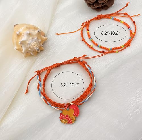 Beach Summer Ankle Bracelet for Women Handmade Braided Adjustable String Anklets Waterproof Surfer Bracelet - color: Turkey