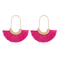 Bohemian Silky Thread Tassel Strand Fringe Statement Hoop Earrings - Lightweight Semi Circle Fan Threader, Mermaid Hoops - color: Fan Tassel Threader - Hot Pink
