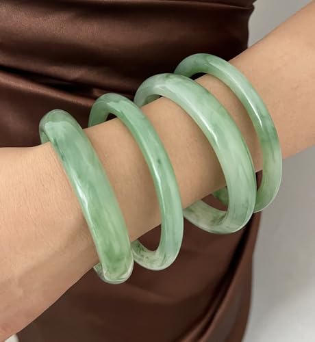 iF YOU 6pcs Chunky Acrylic Bangle Bracelets for Women, Resin Bamboo Brown Stretchy Bracelet Stack, Fashion Jewelry for Women - color: 4 Green bangles