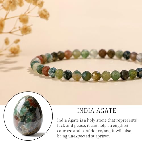 Natural Gemstone Beads Bracelets Healing Crystal Stone Beaded Bracelet for Women Men Handmade Spiritual Jewelry Gifts - color: India Agate, size: Faceted Round Beads