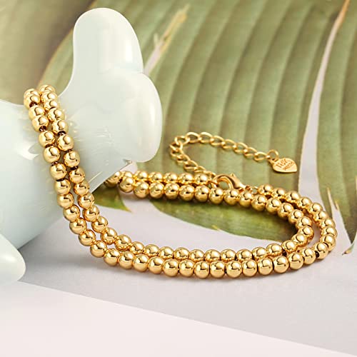 Aobei Pearl 18K Gold Plated Paperclip Chain Choker Satellite Chain Freshwater Cultured Biwa Pearl Pendant Necklace Dainty Turquoise Jewelry for Women - color: Round Ball Beads