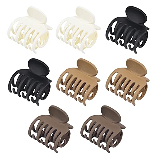 DEEKA Hair Clips Small Claw Clips 8 Pack Double Row Teeth Clips for Thin Hair 1.6" Matte Hair Accessories for Women and Girls - color: Matte Neutral Colors, size: 8 Count (Pack of 1)