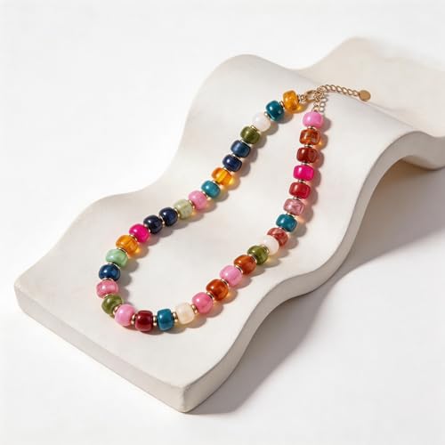 Colorful Chunky Beaded Necklaces for Women - Statement Boho Layered Necklace, Handmade Festival Jewelry, Trendy Bead Necklace Gift - color: Colorful Chunky Beaded Necklace A