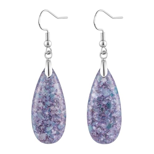 Stone Drop Earrings for Women Earrings Teardrop Jasper Stone Dangle Earrings - color: Light Purple-Silvery Hook