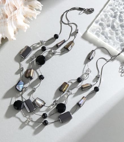 FULU AUTUMN Beaded Statement Necklaces for Women Shell Bead Chunky Collar Necklace Summer Layer boho Costume Jewelry for Her - color: Black