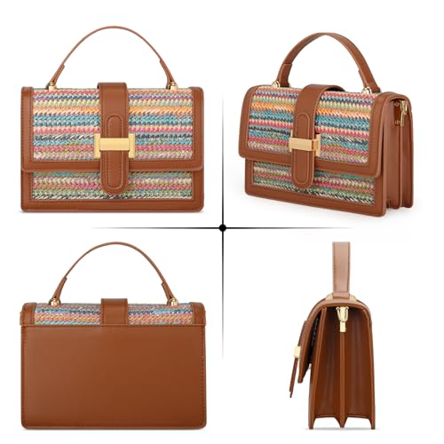 KKXIU Crossbody Bags for Women - Top Handle Purses for Lady, Leather Handbags Shoulder Clutch with Adjustable Shoulder Strap - color: Rainbow