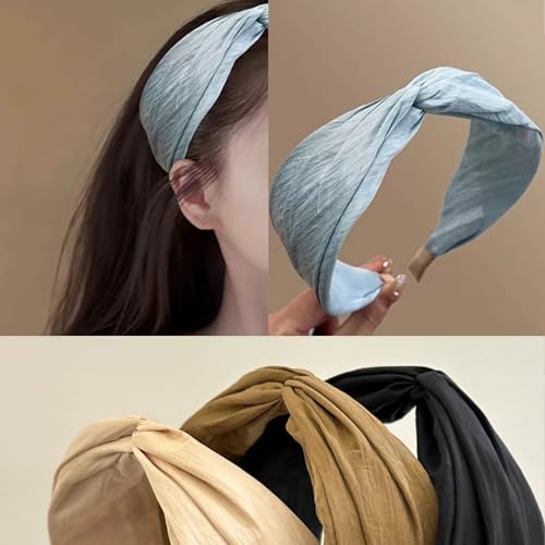 4 Pack Fashion Wide Knotted Headband for Women Girls Cross Knot Headbands Non Slip Solid Colors Hair Bands-Neutral - color: Neutral
