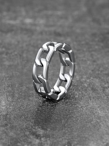 U7 Stainless Steel Mens Rings,7mm Gold/Black/Silver Chain Rings Fidget Spinner Ring Anxiety Ring for Men Women,Size 6-14 - color: 316L Stainless