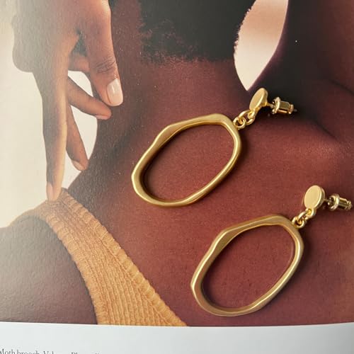 Stud Earrings for Women 14k Gold Plated Geometric Dangle Earrings Lightweight Minimalist Handmade Hammered Texture Oval Disc Drop Double-layer Big Hoop Dangle Earrings for Women - color: Hoop Dangle