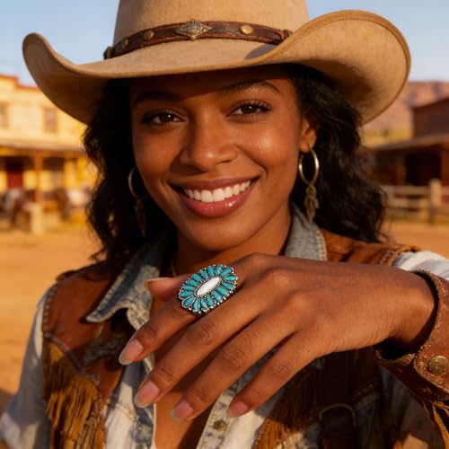 Turquoise Western Rings for Women Adjustable Country Rings Vintage Turquoise Open Ring Western Country Jewelry Gifts - style: Style3