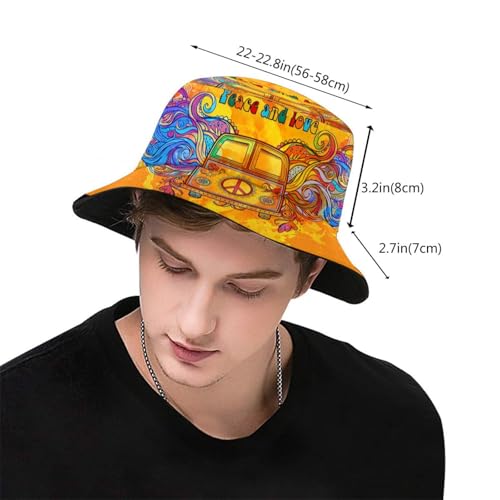NASIAN Psychedelic Trippy Rave Bucket Hats for Women Men Outdoor Travel Beach Sun Hat Festival Outfits - color: Hippie Peace Car