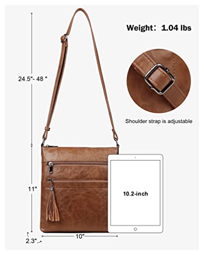 MASINTOR Crossbody Purses for Women, Multi Pocket Casual Crossbody Bag, Adjustable Strap Shoulder Bag with Tassel - color: Classy Brown