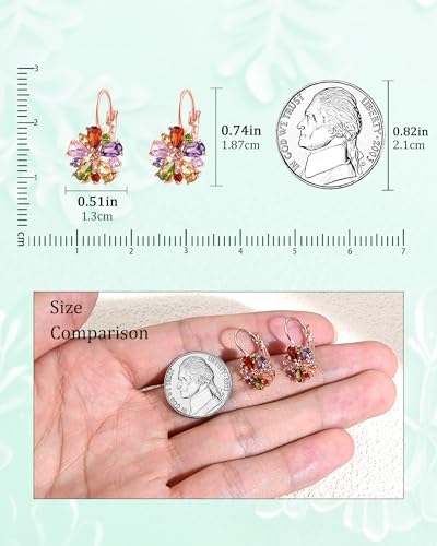 Vintage 14K Gold Plated Flower Birthstone Earrings - Hypoallergenic Leverback Floral Earrings, Trendy Jewelry Gifts for Women - color: Colored