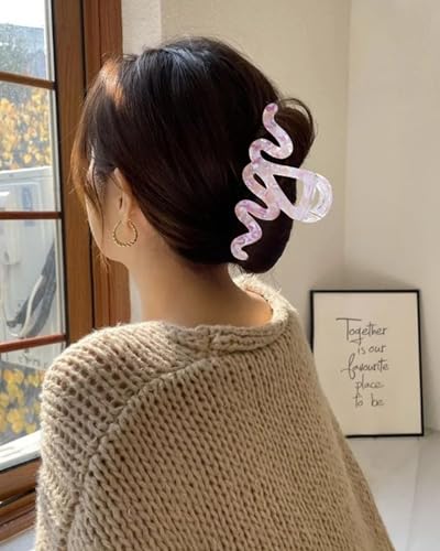 4Pcs Large Hair Claw Clips, Nonslip Cute Jelly Hair Clips for Thick Hair and Long Hair - color: Wave-Silver + Rose Pink + Purple + Blue