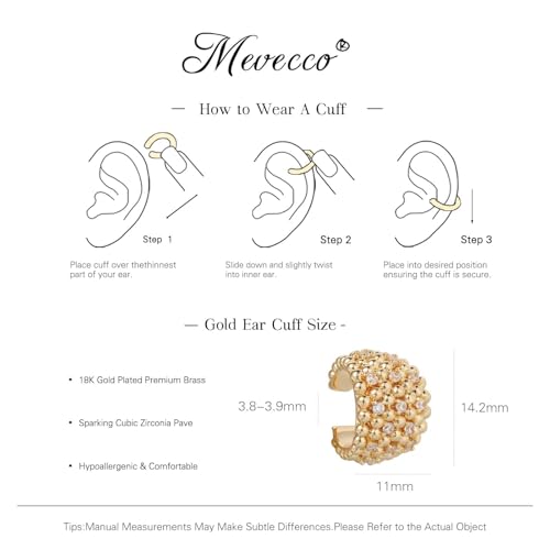MEVECCO Ear Cuffs Non Piercing For Women 18K Gold Plated Turquiose Pearl Zircons Ear Cuff Earring Clip on Cartilage Fake Hoop Earrings Stack Jewelry Gifts - style: CZ