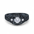 Blue Apple Co. Art Deco Ring Round Cubic Zirconia Leaf Filigree Design Split Shank Twisted Band Bridal Statement Wedding Engagement Rings For Women 925 Sterling Silver Gifts For Her - color: Black Tone, Simulated Cubic Zirconia