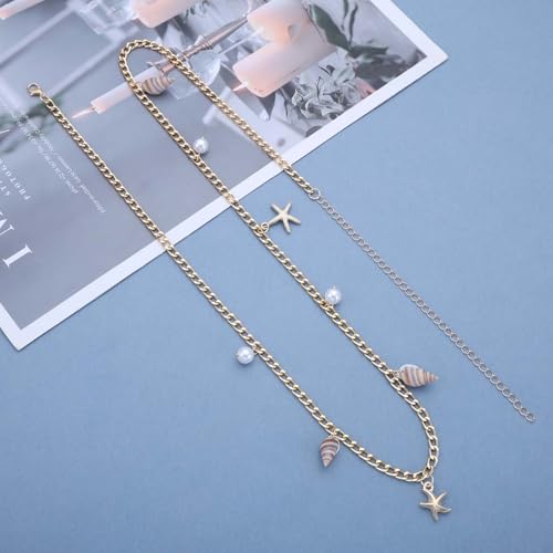 Boho Pearl Shell Waist Body Chain Starfish Conch Belly Chain Beach Bikini Body Chain Ocean Trinkets Waist Chain Belt - color: Gold