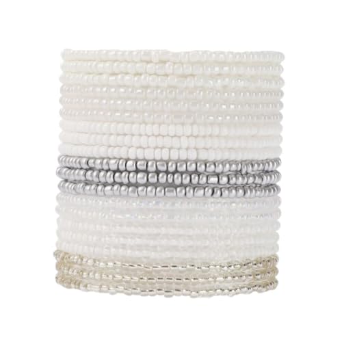 Fuqimanman2020 18Pcs Boho Stackable Beaded Bracelets for Women Colorful Handmade Multilayered Rice Beads Anklets Set Summer Beach Bohemian Jewelry Gift - color: Style 2 White