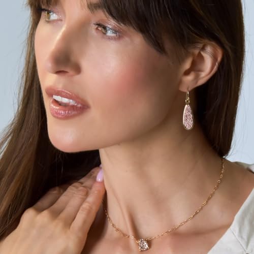 Teardrop Dangle Earrings for Women with Simulated Druzy Stones, in Gold or Rose Gold Tone - color: Gold - Rose Gold Stone