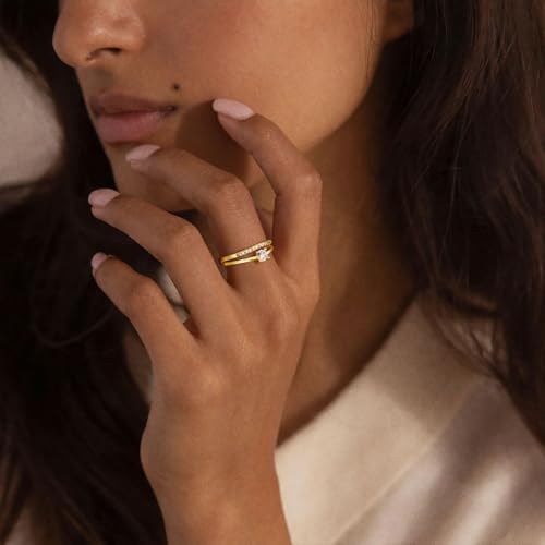 FISSEN JEWELRY Gold Rings for Women, Non Tarnish Dainty 14k Gold Plated Silver CZ Cross Ring Cute Cubic Zirconia Pinky Thumb Stackable Band Silver Finger Rings Size 6-10 Jewelry for Her - color: Gold Diamond Square