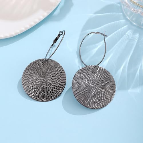 Boho Large Hoop Earrings for Women Oversized Chunky Coin Dangle Earring Hammered Big Disc Loop Earrings Trendy Party Jewelry Accessories Gifts - color: Silver
