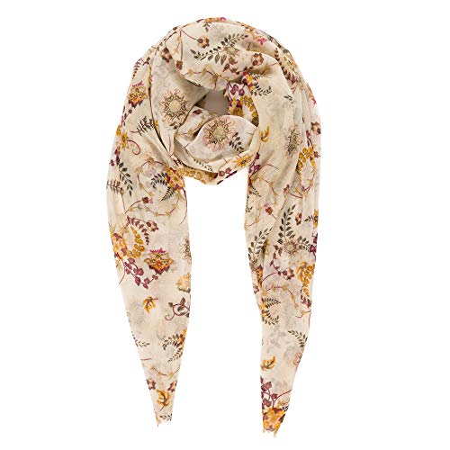 MELIFLUOS DESIGNED IN SPAIN Scarf for Women Lightweight Floral Flower Scarves for Summer Fall Shawl Wrap - color: Barcelona Collection 6 - Beige Elegant Flower