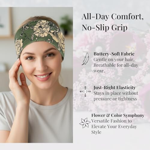 Wide Headbands for Women Non Slip Stylish Knotted Bandana Headhand Boho Head Bands African Head Wraps Yoga Workout Hair Wrap Accessories 4 Pack - color: 4 Pack Wide Headbands Flower Style 12