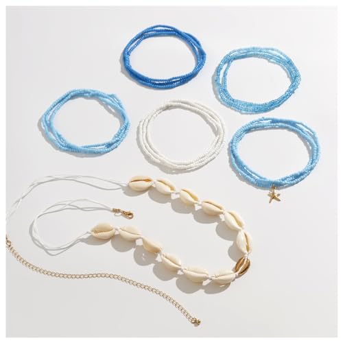 Summer Beach Coloful Beads Waist Chain Jewelry Sets Multi-layered Beaded Belly Chain Sexy Bikini Sexy Shell Waist Body Chain Beads Body Accessories for Wome - style: Blue
