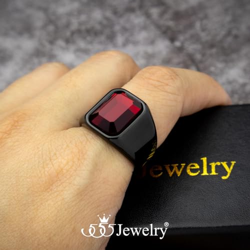 555Jewelry Stainless Steel High Polish Plain Oval Black Onyx Signet Ring for Men - color: Black - Red CZ