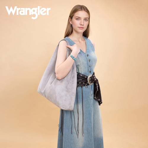 Wrangler Suede Shoulder Bag for Women Large Slouchy Hobo Purse Handbag Top Handle Fall Purse