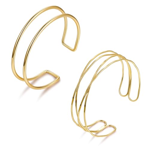 2Pcs Gold Arm Cuff for Women Adjustable Arm Cuff Bracelet Minimalist Open Coil Upper Arm Band Cuff Bangle Set - style: Gold B