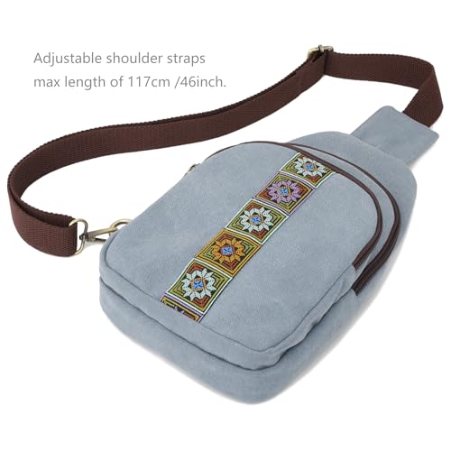 SILKAREA Canvas Sling Bag for Wome Crossbody Purse Small Sling Backpack Purse Travel Hiking Chest Bag Daypack - color: Light Blue