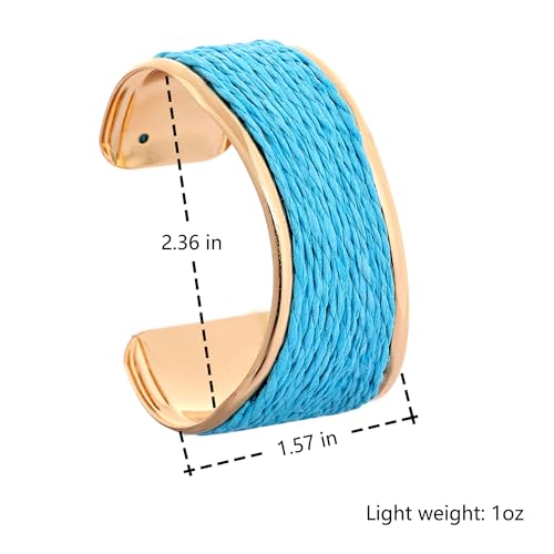 Raffia Colorful Chunky Cuff Bracelet For Women Statement Irregular Wave Vacation Tropical Beachy Spring Summer Wide Open Bangle Handmade Boho Costume Jewelry Accessories - color: Blue