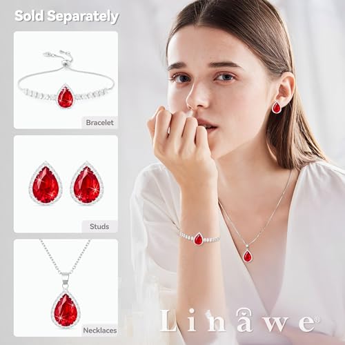Linawe Crystal Imitation Diamond Rhinestone Charm Bracelets for Women, Gold/Silver/Rose Gold Adjustable Chain Bracelet, Teardrop Birthstone Cubic Zirconia Prom Costume Wedding Jewelry - color: Silver,July