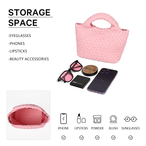 Woven Purses Bag for Women, Vegan Leather Handwoven Bags with Mini Handmade Purse - color: Pink